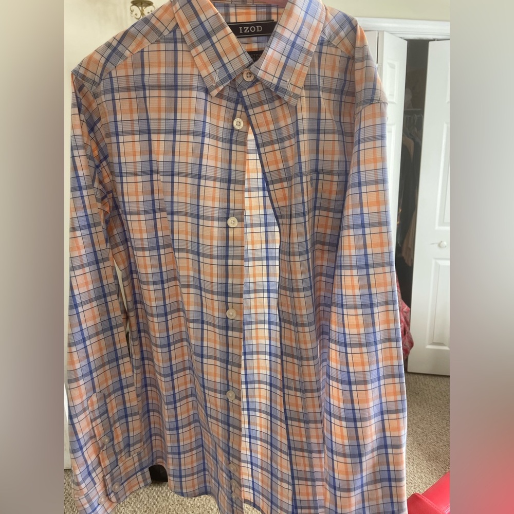 Very nice blue and orange izod buttons down